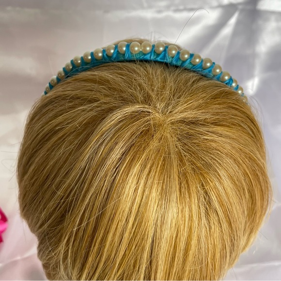 New Women and Girls Satin Hair Band Accessories Hand made blue With White pearls - Picture 9 of 11